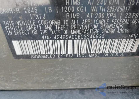 2016 Subaru Outback 2.5I Premium from USA, damaged, VIN 4S4BSACC6G3240835